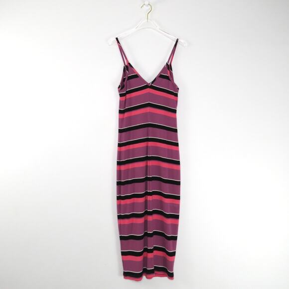 Y2k Express Pink & Purple Striped Ribbed Knit Cami Dress Retro Casual Midi Small - Picture 4 of 7